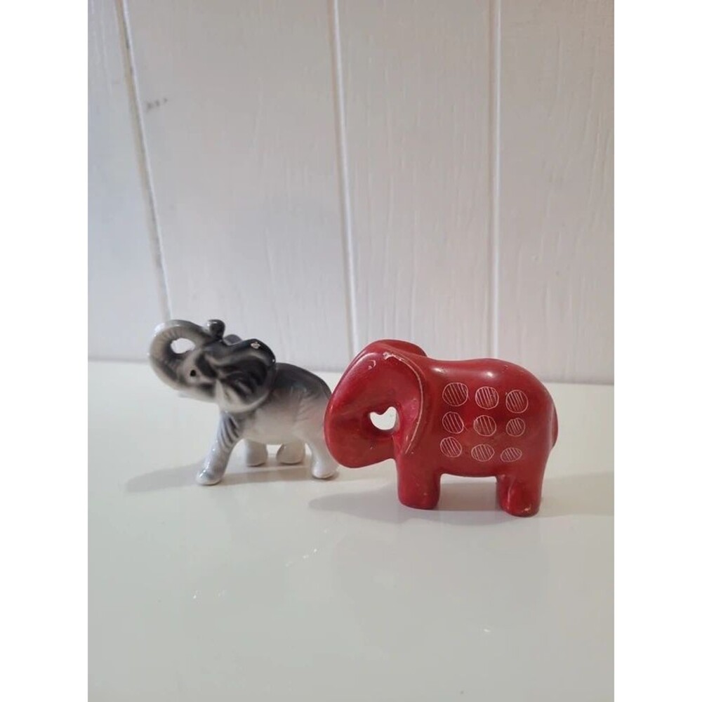 Vintage Elephant Figures Japan Art Ceramic and Stone